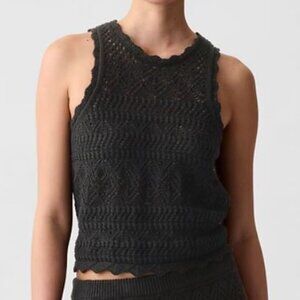 Gap	| 100% Cotton Crochet Halter Tank Top Sweater Black Sleeveless | Size Small